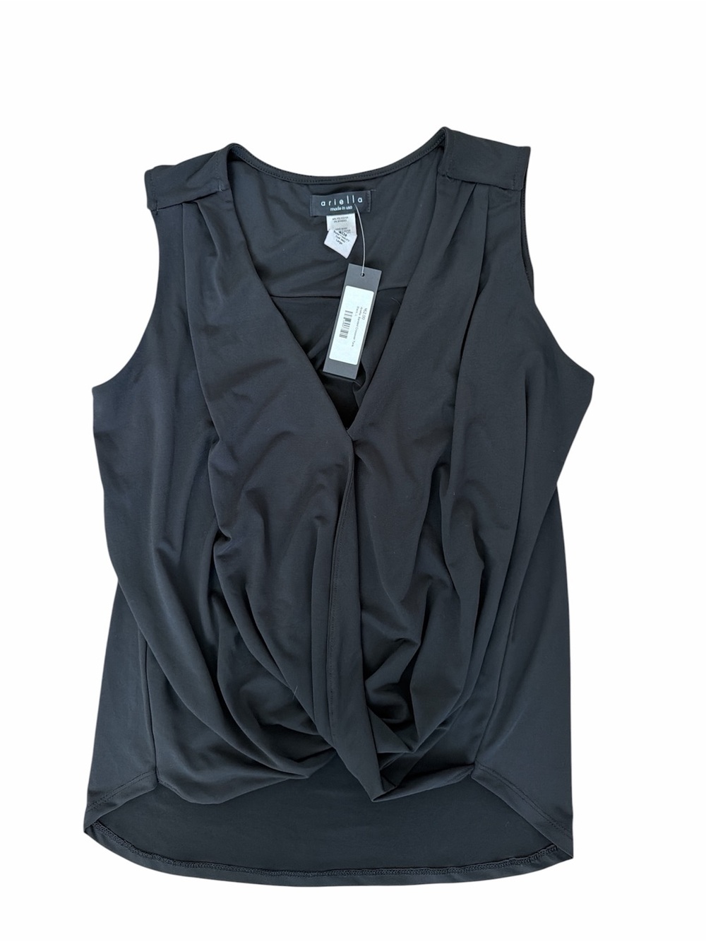Ariella Black Draped V-Neck Sleeveless Blouse